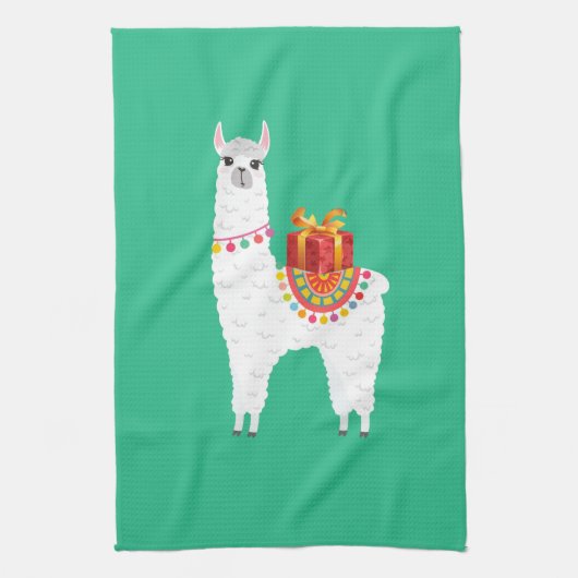 Funky Alpaca Kerstschattige lama Theedoek (Verticaal)
