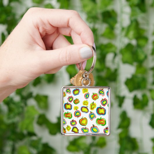 Funky appel waterkleur fruit ontwerp sleutelhanger (Hand)