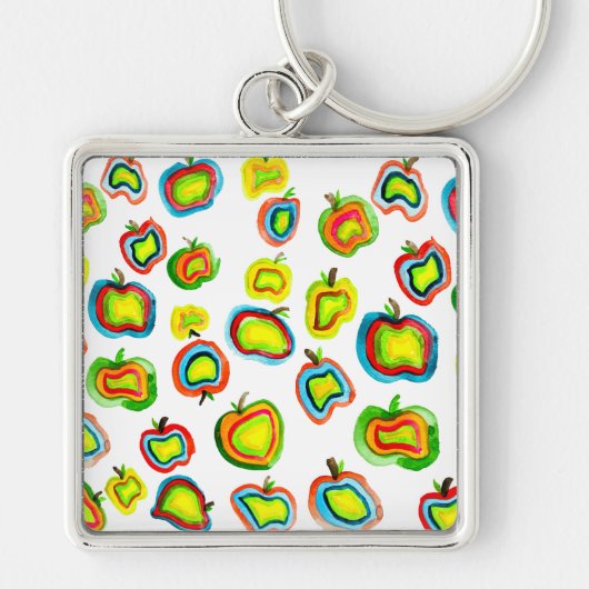 Funky appel waterkleur fruit ontwerp sleutelhanger (Voorkant)