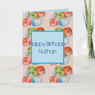 Funky Apple Waterverf Painting Birthday Card Kaart
