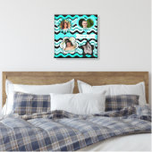 Funky Aqua, Black, White Photo Wall Hanging Canvas Afdruk (Insitu (Slaapkamer))