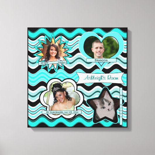 Funky Aqua, Black, White Photo Wall Hanging Canvas Afdruk (Voorkant)