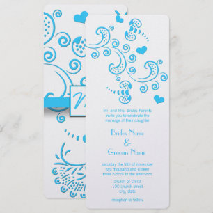 Funky Aqua Blue Butterfly of Bumble Bee Wedding Kaart