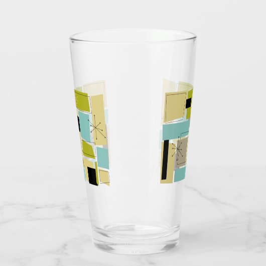 Funky Aqua Blue Yellow Retangs midden eeuw Glas (Links)