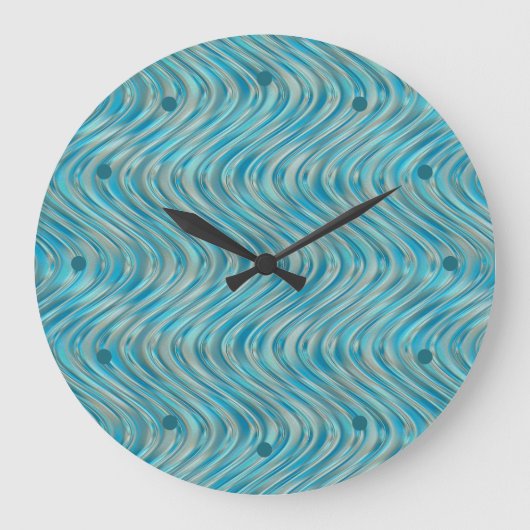 Funky Aqua Turquoise Blue Curved Lines Art Pattern Grote Klok (Voorkant)