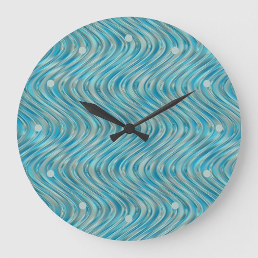Funky Aqua Turquoise Blue Curved Lines Art Pattern Grote Klok (Voorkant)