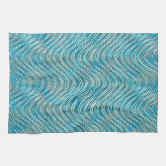 Funky Aqua Turquoise Blue Curved Lines Art Pattern Theedoek (Horizontaal)