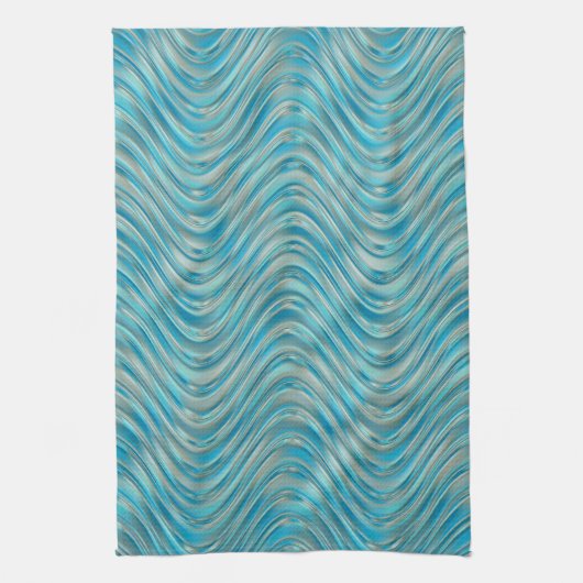 Funky Aqua Turquoise Blue Curved Lines Art Pattern Theedoek (Verticaal)