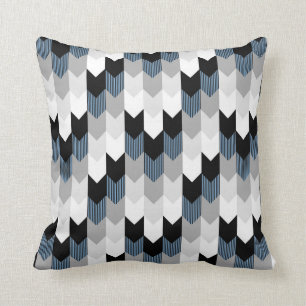 Funky Arrow Chevron Stripes Zwart Grijs Blauw Wit Kussen