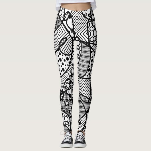 Funky, Artsy, Black & White Pattern Abstract 4 Leggings (Voorkant)