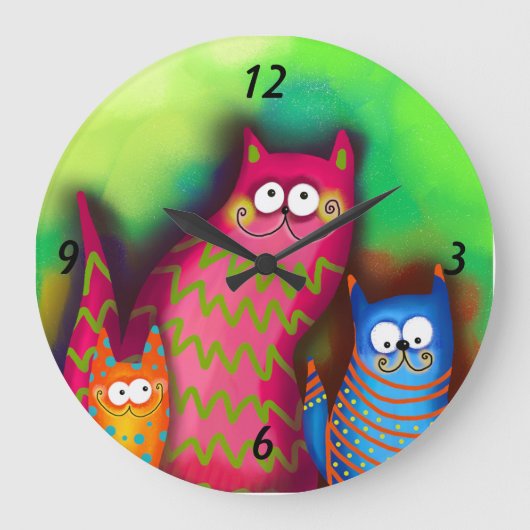 Funky Artsy Colorful Cat Wall klok (Voorkant)
