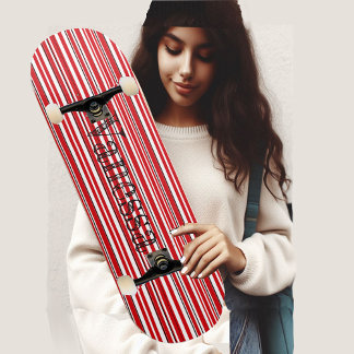 Funky Asymmetric Modern Vibrant Red Stripes Name Persoonlijk Skateboard
