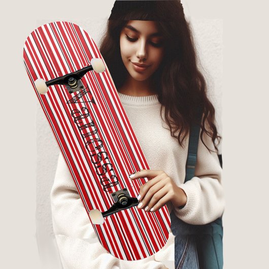 Funky Asymmetric Modern Vibrant Red Stripes Name Persoonlijk Skateboard