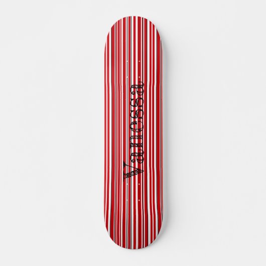 Funky Asymmetric Modern Vibrant Red Stripes Name Persoonlijk Skateboard (Voorkant)