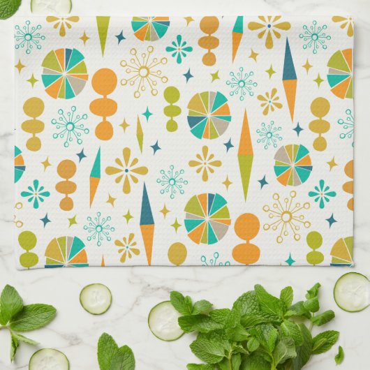 Funky Atomic Era Vormt Starburst Midcentury Theedoek (Gevouwen)
