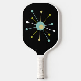 Funky Atomic Starburst in Black Mid Century Retro Pickleball Paddle