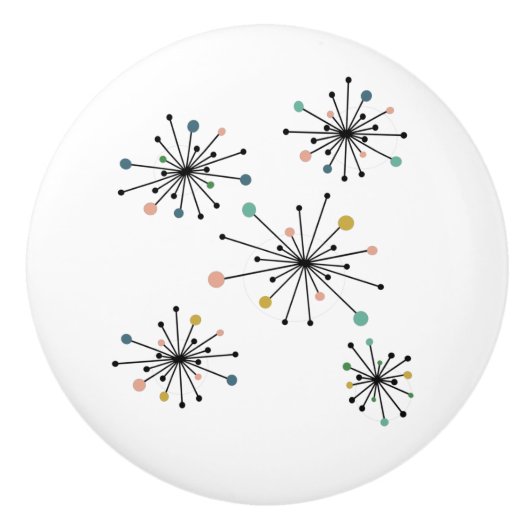 Funky Atomic Starburst midden eeuw Modern Keramische Knop (Voorkant)