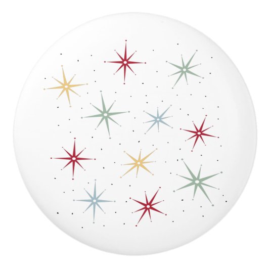 Funky Atomic Starbursts 1950 Midden eeuw Keramische Knop (Voorkant)