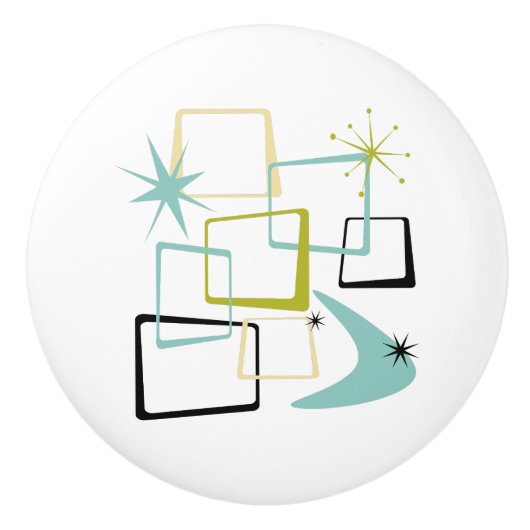 Funky Atomic Stars Boomerang Squares Midden-eeuw Keramische Knop (Voorkant)