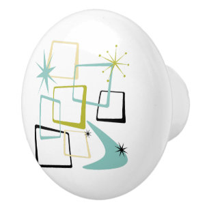 Funky Atomic Stars Boomerang Squares Midden-eeuw Keramische Knop