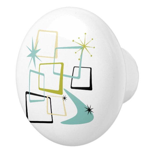 Funky Atomic Stars Boomerang Squares Midden-eeuw Keramische Knop (Rechts)