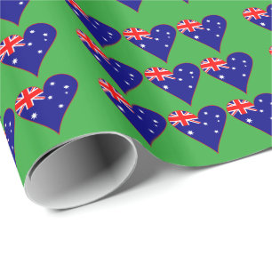 Funky Australië Hart Vlag Groene Achtergrond Cadeaupapier