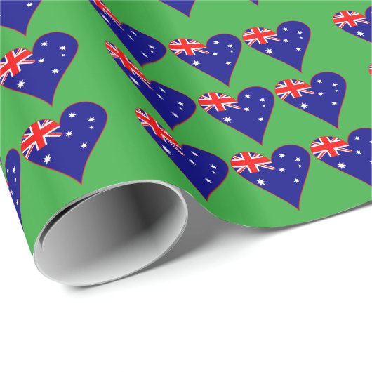 Funky Australië Hart Vlag Groene Achtergrond Cadeaupapier (Rol Hoek)