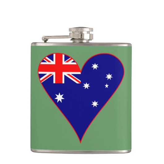 Funky Australië Hart Vlag Groene Achtergrond Heupfles (Voorkant)