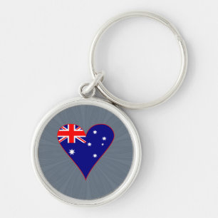 Funky Australië Hart Vlag Rode Rand Grijze Achterg Sleutelhanger