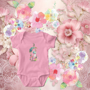Funky Baby mam Pasen Bunny Floral Monogram Aangepa Romper
