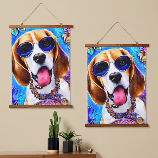 Funky Beagle Dog Hangend Wandkleed (Asymmetrisch)