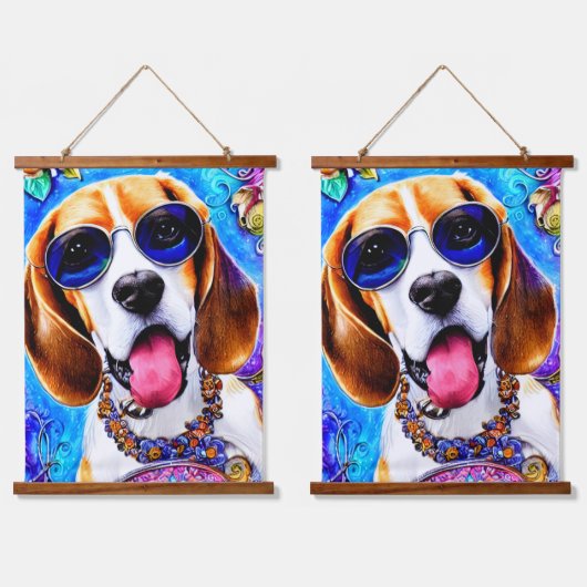 Funky Beagle Dog Hangend Wandkleed (Dubbel)