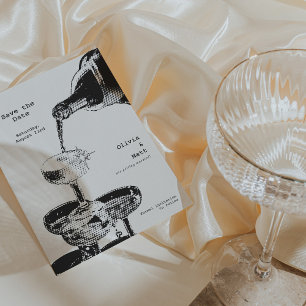 Funky Bewaar de datum Retro Champagne Tower Y2K Kaart