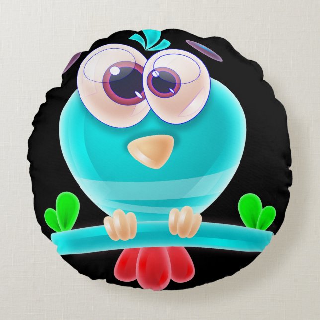 Funky Birdie Ronde Kussen (Voorkant)