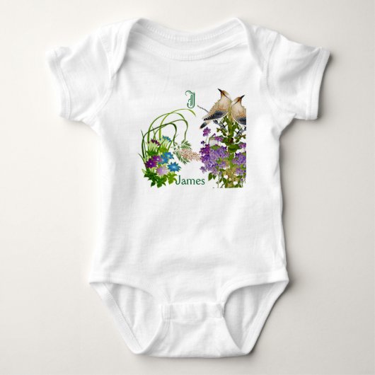 Funky Birdies Watercolor Bloemrijke Monogram Op Ma Romper (Voorkant)