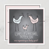 Funky Birds Modern Chalkboard Couples Baby shower Kaart (Voorkant / Achterkant)