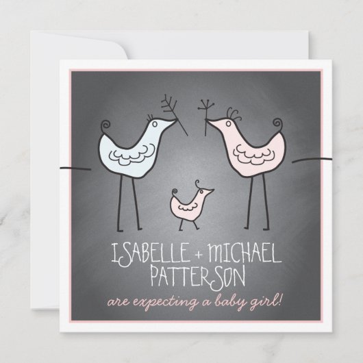 Funky Birds Modern Chalkboard Couples Baby shower Kaart (Voorkant)