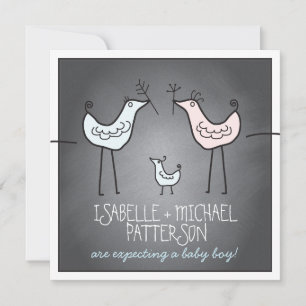 Funky Birds Modern Chalkboard Couples Baby shower Kaart
