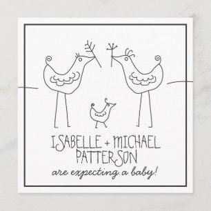 Funky Birds Modern Family Couple Baby shower Kaart