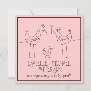 Funky Birds Modern Family Couples Baby Girl Shower Kaart