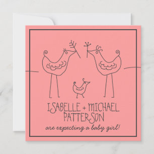 Funky Birds Modern Family Couples Baby shower Kaart
