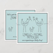 Funky Birds Moderne Family Couples Baby Boy Shower Kaart (Voorkant / Achterkant)