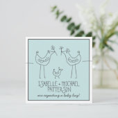 Funky Birds Moderne Family Couples Baby Boy Shower Kaart (Staand voorkant)