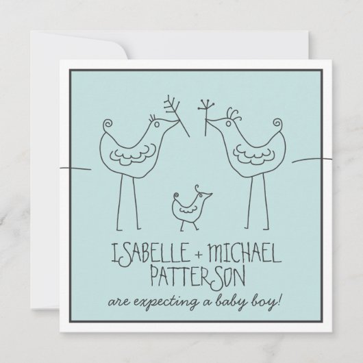 Funky Birds Moderne Family Couples Baby Boy Shower Kaart (Voorkant)