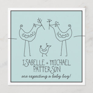 Funky Birds Moderne Family Couples Baby Boy Shower Kaart