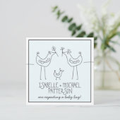 Funky Birds Moderne Family Couples Baby Boy Shower Kaart (Staand voorkant)