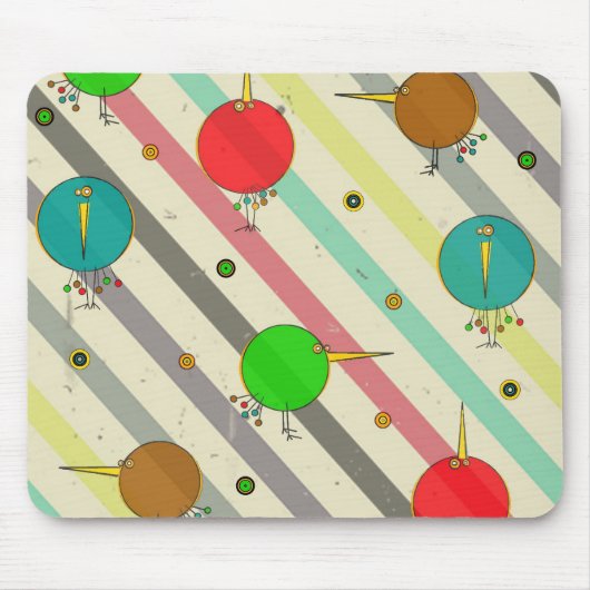 Funky Birds Striped Mousepad Muismat (Voorkant)