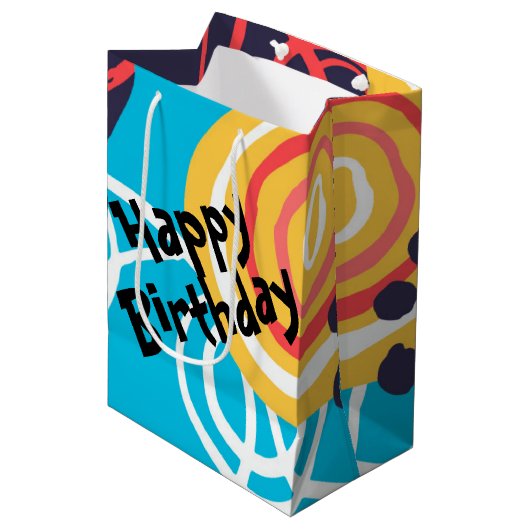 Funky Birthday Doodles Abstract Medium Cadeauzakje (Voorkant Gekanteld)