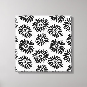 Funky Black and Floral white Canvas Afdruk