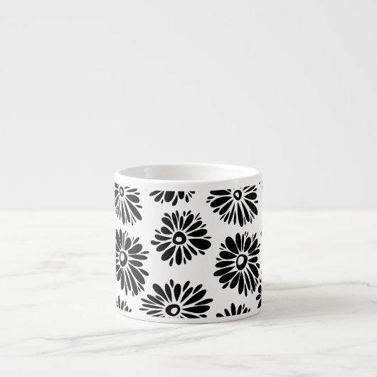 Funky Black and Floral white Espresso Kop (Voorkant)